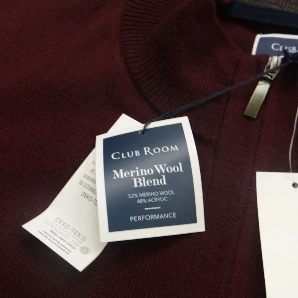 Club Room Sweater Mens Large 1/4 zip Merino Wool Pullover office Preppy Classic